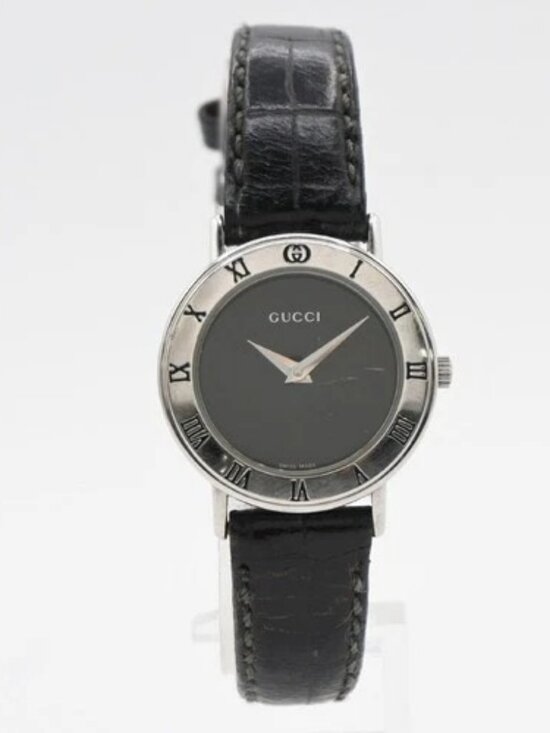 GUCCI 3000L Watch Quartz 25 mm Stainless Steel Embossing Leather Black 05LC590 main image 9